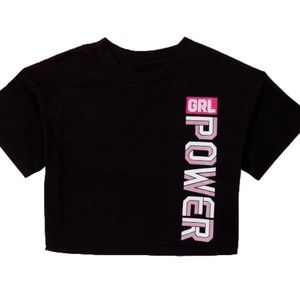 ATHLETIC WORKS Cropped Top Size 10-12 Large Girls Black GIRL POWER New